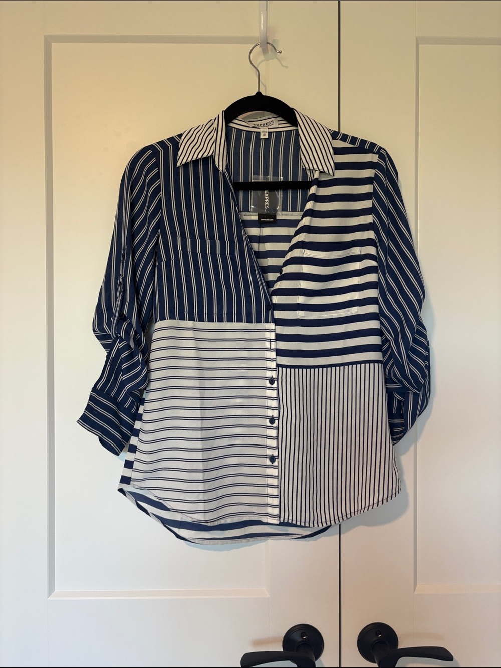 Express Blue and White Mixed-Stripe Button Down Shirt